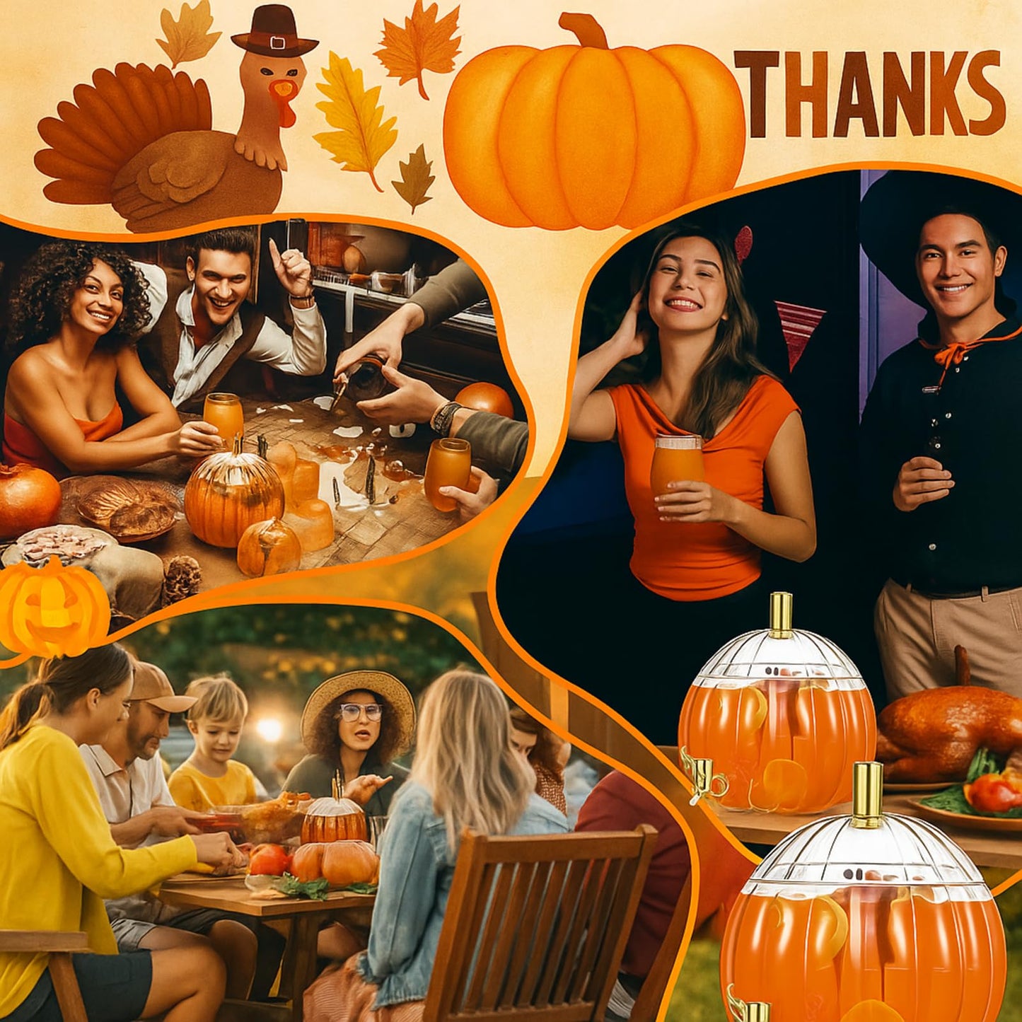 Potchen 1.3 Gallon Thanksgiving Pumpkin Drink Dispenser with 4 Clear Plastic Cups Pumpkin Shaped Drink Dispenser Fall Harvest Kitchen Decoration with Spigot for Halloween Autumn Party Supplies