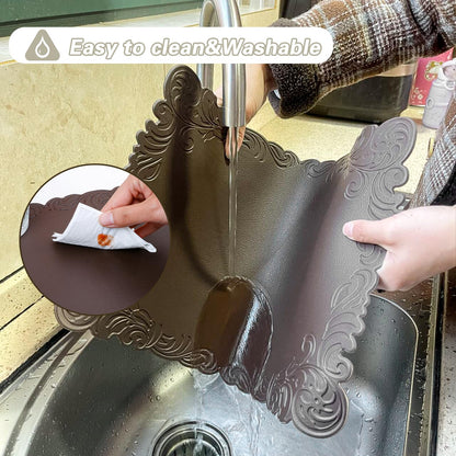 Royannie Placemats Indoor Set of 6,Brown Faux Leather Embossing