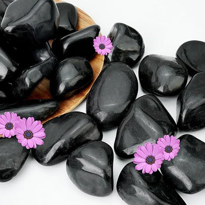 6lb Black River Rocks for Plants Indoor, 2-3Inch Pebbles for Vases Fillers, Decorative Gravel for Fish Tank, Natural Polished Stones for Succulent, Bonsai, Landscaping, Bird Baths