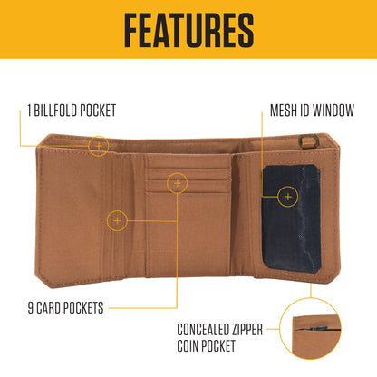 Carhartt Mens 700D Nylon Duck Wallets, RFID-Blocking W/Trifold and Front Pocket Options, Carhartt Brown (Trifold)