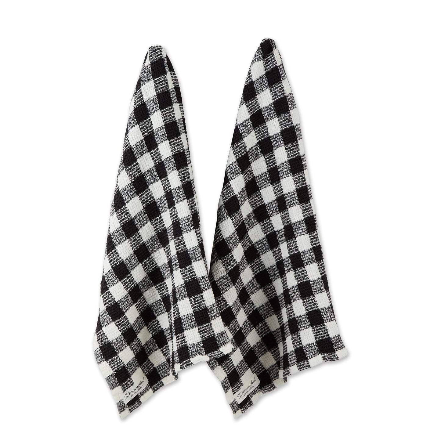 DII Washed Waffle Weave Collection, Dishtowel Set, 18x28, Black Check, 2 Piece