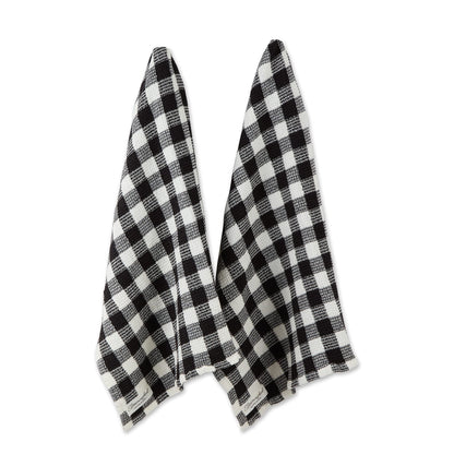 DII Washed Waffle Weave Collection, Dishtowel Set, 18x28, Black Check, 2 Piece