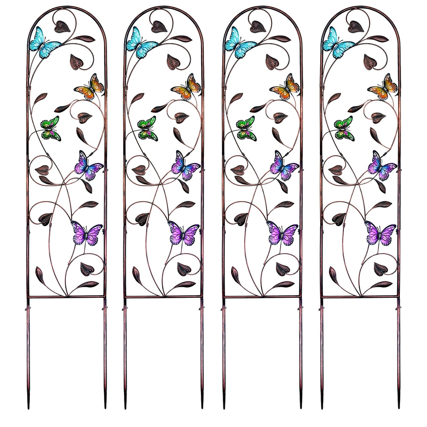 aboxoo Set of 4 Packs Butterfly Metal Garden Trellis for Climbing Plants,Outdoor Decorative Flowers Arch Fence Trellis for Outdoor Patio,Garden,Lawn,Yard,Backyard,Wall Brackets,60'' H x 11'' W