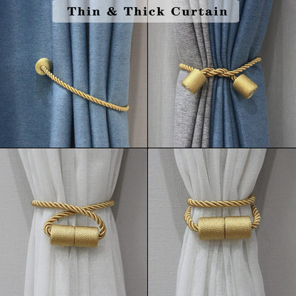 Porlau 6 Pack Gold Strong Magnetic Curtain Tiebacks Outdoor Elegant Decorative Tie Backs Modern Rope Tiebacks for Drapes Window Curtain Holdbacks for Draperies