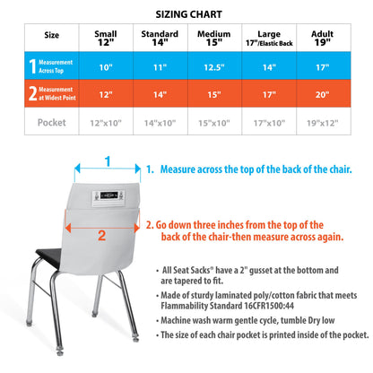 Seat Sack Student Chair Storage Pocket - 12", Classroom Chair Organizer for Student Desks, Durable Over-the-Chair Storage, Yellow, 1-Pack