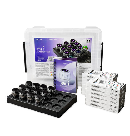 Ozobot Ari Classroom Kit (12 Bots) | Interactive Learning Robot with Touch Screen, ToF Sensor, Accelerometer, Gyroscope, and AI Integration | Hands-On STEM Education for Classrooms and Homeschool