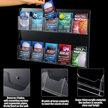 Weysat 4 Pcs Acrylic Brochure Holder Wall Mount 10 Pockets Pamphlet Holder 4" Wide Clear Plastic Trifold Flyer Display Stand Multi Slot Literature Postcard Rack Hanging Rack for Offices Waiting Room