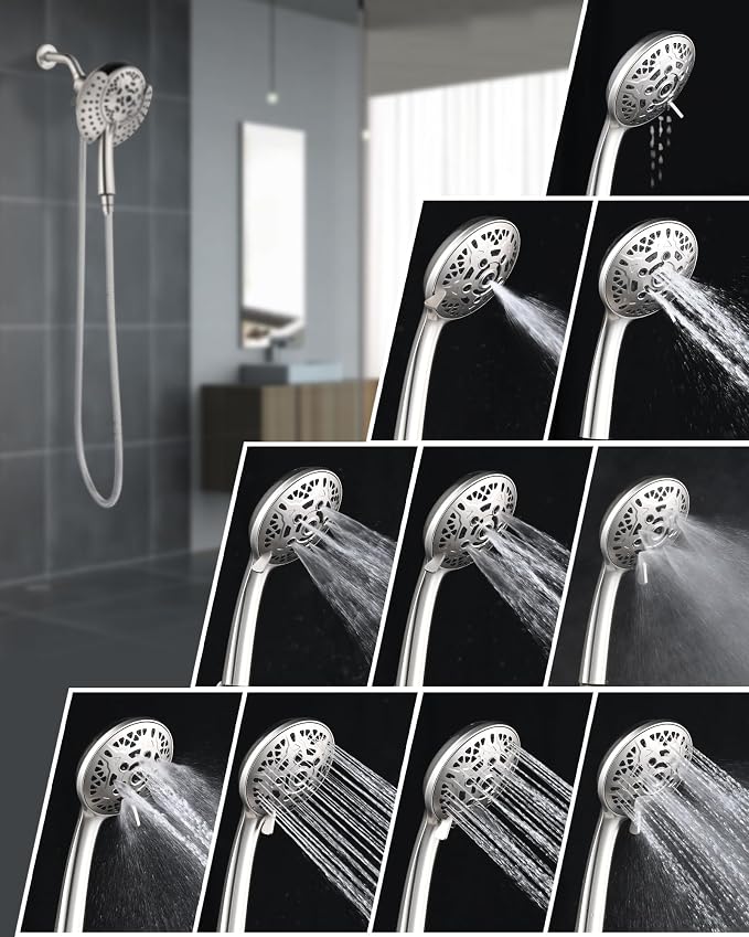 INAVAMZ Shower Head with Handheld High Pressure: Hand Held Shower Head & Rain Shower Head 2-IN-1 Shower Head with 59" Rotatable Stainless Steel Hose, Shower Trim Systems, Nickel 2.5 GPM 15391