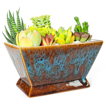 ARTKETTY Succulent Pots - 7 Inch Large Plant Pot with Drainage, Shallow Ceramic Succulent Planters for Indoor Outdoor Plants, Modern Cactus Bonsai Plant Container Decorative Home Office