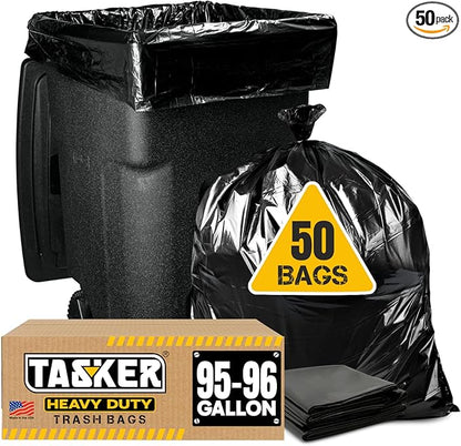 Tasker 95-96 Gallon Trash Bags Heavy Duty 95-100 Gallon Trash Bags│Black Heavy