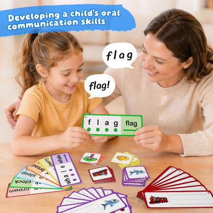 LilLaufy Phonics Games Flash Cards for Kids, Sight Word Spelling Games, Digraphs and Blends flashcards, Speech Therapy Toys for Toddlers, Learn to Read, Preschool Kindergarten Learning Activities