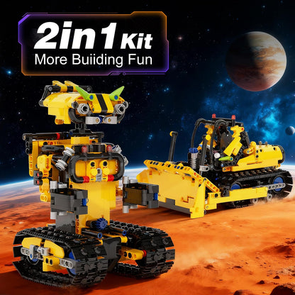 Sciencow 2-in-1 Build a Robot Kit, Remote & APP Controlled Robotic Building Blocks Toys STEM Projects for Kids Ages 8 9 10 11 12 13 14,Chirstmas Birthday Gift for Boys (RC Bulldozer)