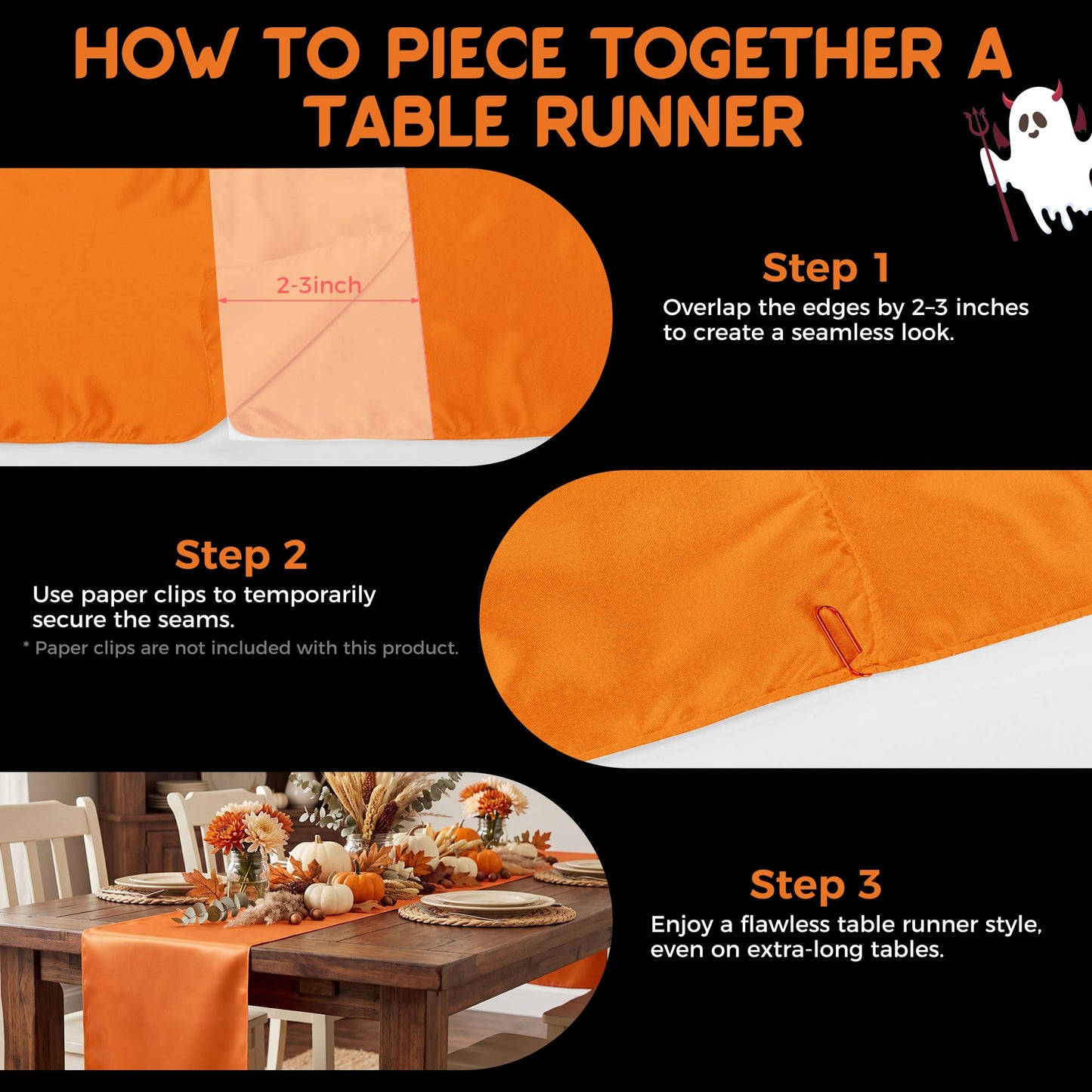 COSINIA 12 Pack Orange Satin Table Runner 12 x 108 Inch, Reusable Heavy-Duty Polyester Table Runner for Fall Harvest Festival, Halloween Party, Thanksgiving Dinner & Boho Decor