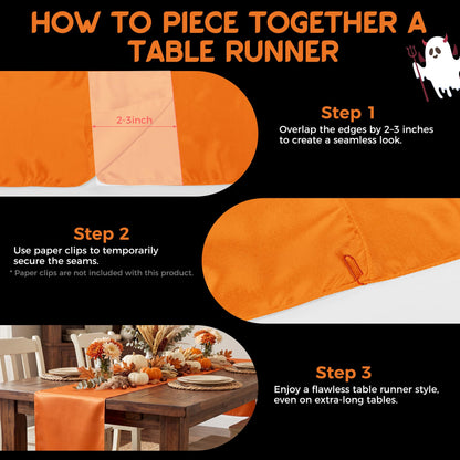 COSINIA 12 Pack Orange Satin Table Runner 12 x 108 Inch, Reusable Heavy-Duty Polyester Table Runner for Fall Harvest Festival, Halloween Party, Thanksgiving Dinner & Boho Decor