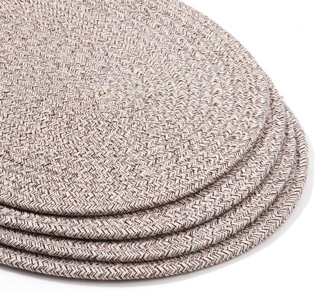 WENFOME 4 Pack Oval Woven Placemats, Mix Brown Cotton Plate Chargers with 4 Pack Round Coasters, Thick Heat Insulation Mats Household Table Mats Braided Bowl Mats Fabric Rustic Placemats for Dining