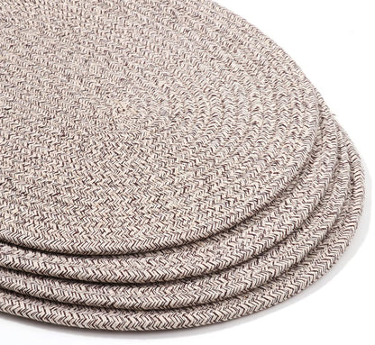 WENFOME 4 Pack Oval Woven Placemats, Mix Brown Cotton Plate Chargers with 4 Pack Round Coasters, Thick Heat Insulation Mats Household Table Mats Braided Bowl Mats Fabric Rustic Placemats for Dining
