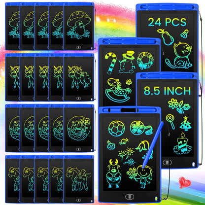 Zhehao 24 Pieces LCD Writing Tablet Doodle Board 8.5 Inch Colorful Reusable Screen Board Pad Reusable Drawing Writing Learning Educational Pad Toys for Girls Boys 8-10 3-10(Blue,Round Style)