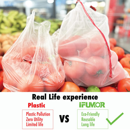 15-Pack Reusable Produce Bags – Heavy Duty Washable Mesh Grocery & Vegetable Bags with Drawstring, Eco-Friendly for Fruits, Food, Toys & Travel Storage