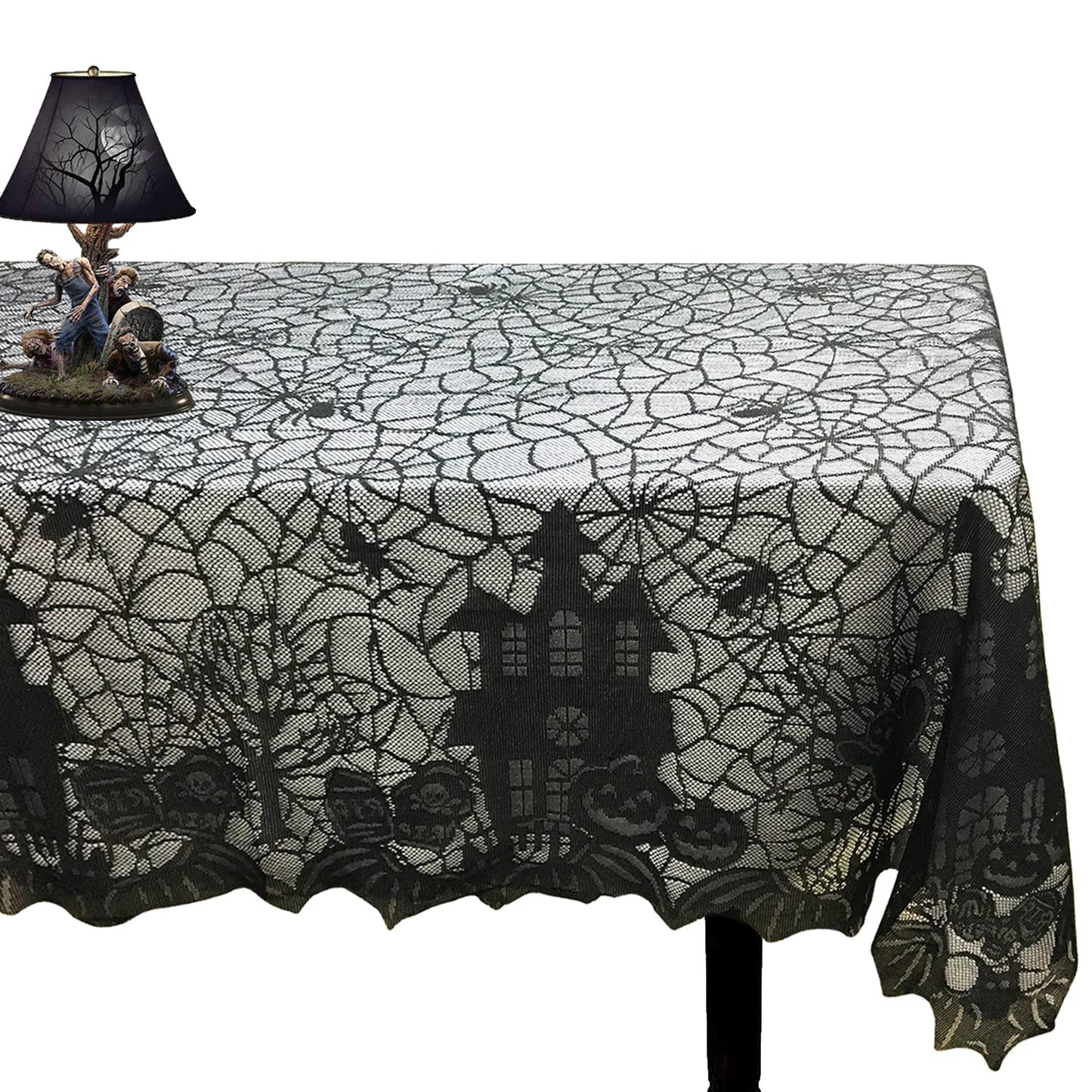 Joysail Halloween Tablecloth - Gothic Black Lace Spider Web Table Cover for Halloween Masquerade, Dinner Party, Scary Movie Nights Table Decorations - 53x68 Inches