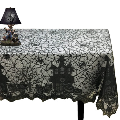 Joysail Halloween Tablecloth - Gothic Black Lace Spider Web Table Cover for Halloween Masquerade, Dinner Party, Scary Movie Nights Table Decorations - 53x68 Inches
