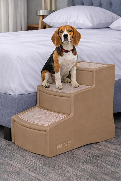 Pet Gear Easy Step III Pet Stairs, Sand Dune | 3 Step, For Cats/Dogs, Removable Washable Carpet Treads, Supports 150 Pounds, No Tools Required