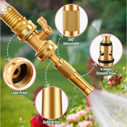 Dunkive Adjustable Twist Hose Nozzle, Heavy duty Brass Garden Hose Nozzle, Solid Shut off Valve, Varied Water regulation mode, Leakproof Design 3/4" GHT Connector with 5 Extra Rubber Washers
