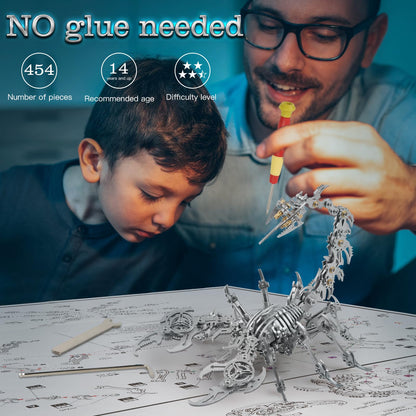 Metalkitor Scorpion 3D Metal Puzzles Kits for Adults Teens – 454 Pcs – Mechanical Assembly Models – 4 Hours to Build – Ideal for Gifts and Decorations (Silver)