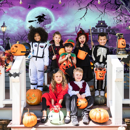 Avezano 6x13 ft Halloween Garage Door Banner Halloween Full Moon Scary Night Castle Pumpkins Garage Door Cover Backdrop Spooky Witch Cemetery Party Decorations (Purple)