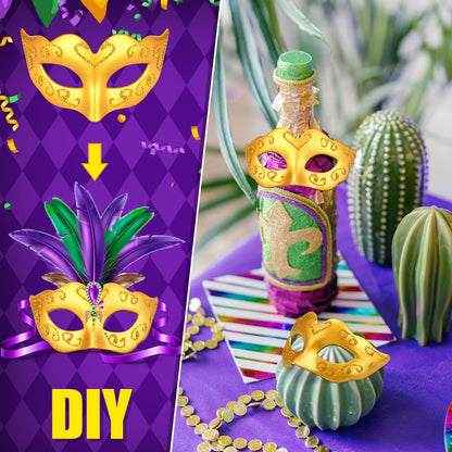 Deekin 24 Pcs Mini Masks Masquerade Small Masquerade Mask Cake Toppers Decorative Mardi Gras Venetian Party Decoration(Gold)