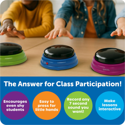 Learning Resources Recordable Answer Buzzers - Classroom Must Haves Supplies, Kids Toys, Sound Effect Button, Family Game Shows For Trivia, Participation Tools Boys and Girls Birthday Gifts