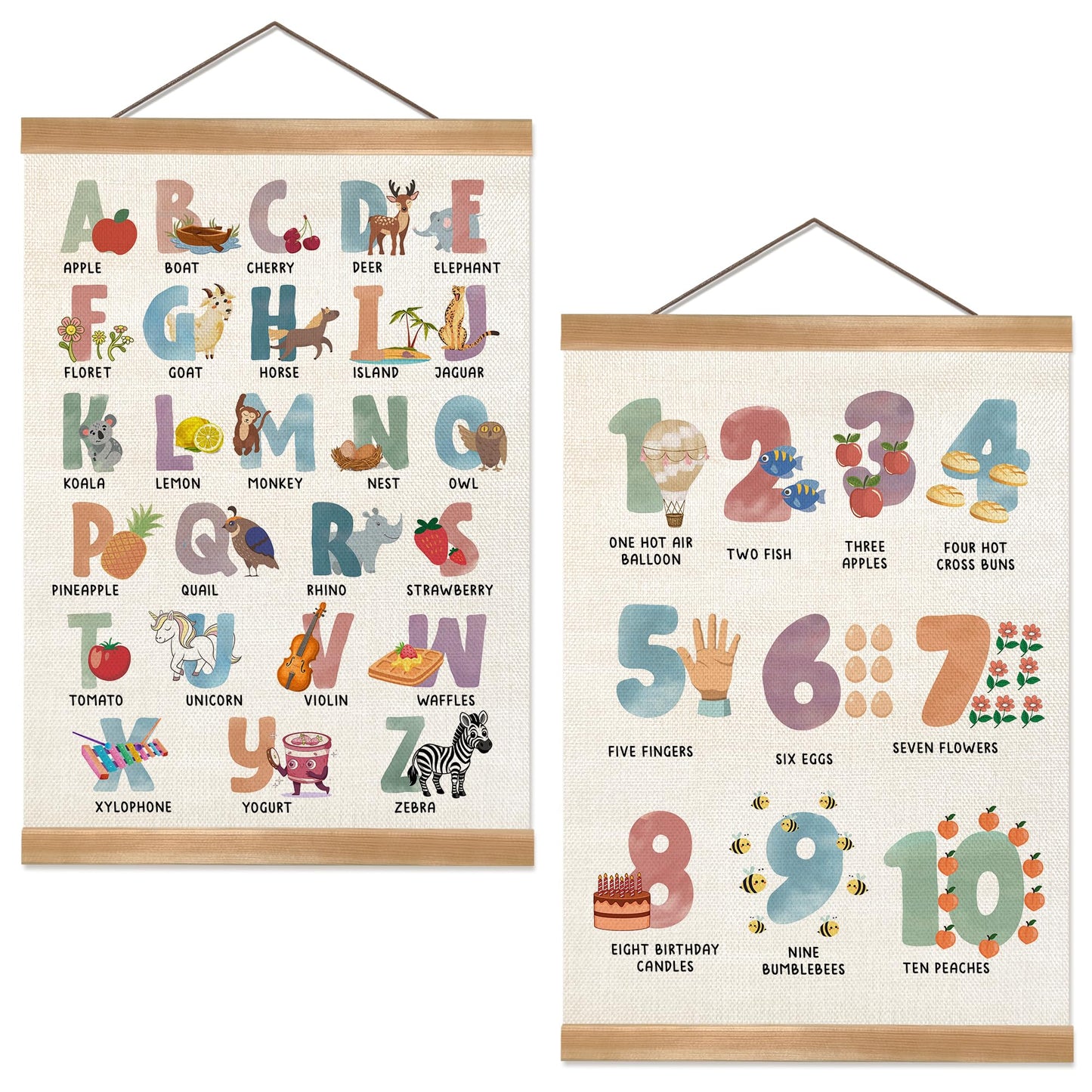 ZTGDA Cute Alphabet Numbers Poster Set of 2, Alphabet Numbers Wall Art, ABC Banner Poster, Wall Hanging Decor for Toddler Room Playroom Nursery Wall Classroom Decor 12x16In(ABC+123)