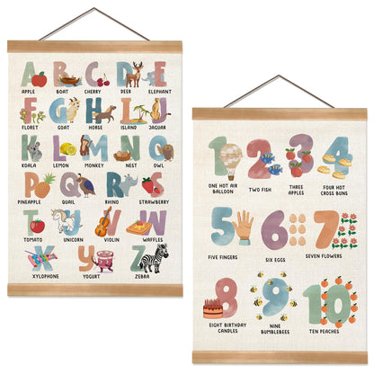 ZTGDA Cute Alphabet Numbers Poster Set of 2, Alphabet Numbers Wall Art, ABC Banner Poster, Wall Hanging Decor for Toddler Room Playroom Nursery Wall Classroom Decor 12x16In(ABC+123)