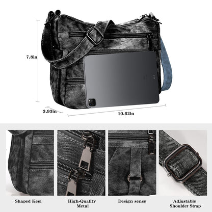 ELDA Crossbody Purse for Women Shoulder Bag Multi-Pockets Black Handbag Messenger Bag Trendy Travel Pocketbooks