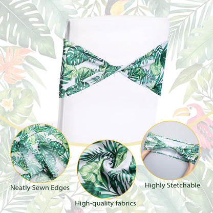 Newwiee 48 Stretch Chair Cover Sashes with 6 Table Runner 6 x 14 Inch Elastic Chair Band Ties 14 x 108 Inch Table Runner for Family Banquet Party Decoration(Hawaiian)