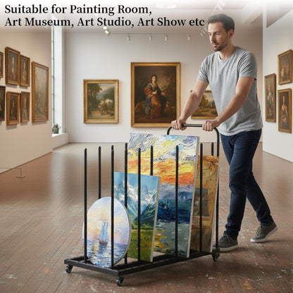 Tredre Art Storage Rack with Locking Wheels, Adjustable Metal Art Drying Painting Rack, Large Canvas Storage Display Stand for Drawing Boards, Panel, Crafts, Art Studio, Classroom and Gallery