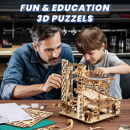 Uplike 3D Wooden Puzzles for Adults: 371pcs Wood Mechanical Marble Run Model Kits with Roller Coaster Building Set for Adults - 3D Brian Teaser Desk Toys Wooden Puzzles for Men Women Hobbies Gifts