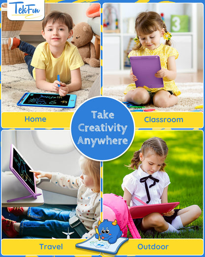 TEKFUN 3 Pack LCD Writing Tablet for Kids, 8.5 Inch Blue+Pink+Purple Doodle Board Drawing Board Reusable Drawing Tablet with Lanyard, Educational Kids