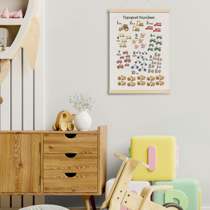 MOTERMATE Transport Number Wall Art Poster Chart, Playroom Decor, Preschool Learning Educational Canvas Poster Hanger Frame for Toddlers Classroom, Car Themed Wall Hanging Banner Decor, 12x16 Inch