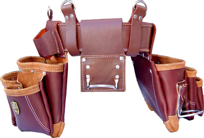 Zakco PRO-21 Genuine Full Grain Leather Heavy Duty Multi Pockets Construction Rig, Carpenters Tool Belt, 2 Leather Pouches Belt Framer’s, Handyman, Roofer’s,Tool Belt & Tool Organizer, Best Tool Apron