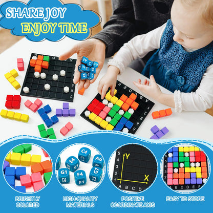 STEM Puzzle Game The Brain Square 2.0 with 10,000,000+ Solutions Pattern Matching Blocks Brain Teaser Toy Roll Dice & Race Your Opponent to Fill Grid for Kids 5+ Back to School Birthday Gift(Hard)