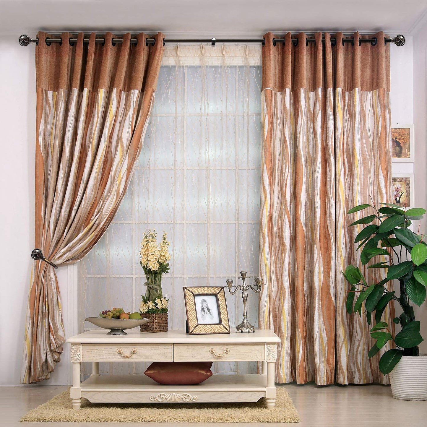 KAMANINA Decorative Curtain Drapery Holdbacks, Curtain Tiebacks Hooks with Screws Wall Mounted, Netted Texture Finials for Drapes Window Home Decoration, Bronze (1 Pair/2 Pack), Small
