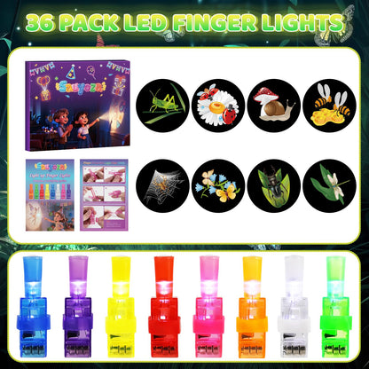 Sauyoza 36 Pack Bug Party Favors LED Finger Lights, Birthday Goodie Bags, Insects Glow in the Dark Bulk for Classroom Rewards, Party Supplies & Treasure Box Gifts