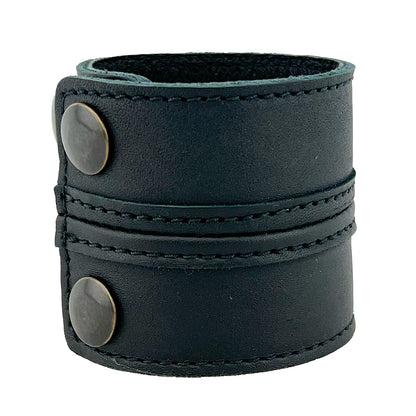 Anthology Gear Stylish Leather Cuff Bracelet Full Grain Wide Wristband For Men and Women (Unisex) Adjustable to 8" or 9 1/4" (Carbon Black, Large/X-Large)