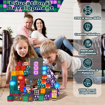 Magnetic Blocks with Light up Blocks -150PCS Magnetic Blocks for Kids Ages 4 5 6 7 8+, Magnetic Building Blocks Cubes, STEM Learning Toy for Kids, Easter Birthday Gift for 3-8 Year Old Boys Girls