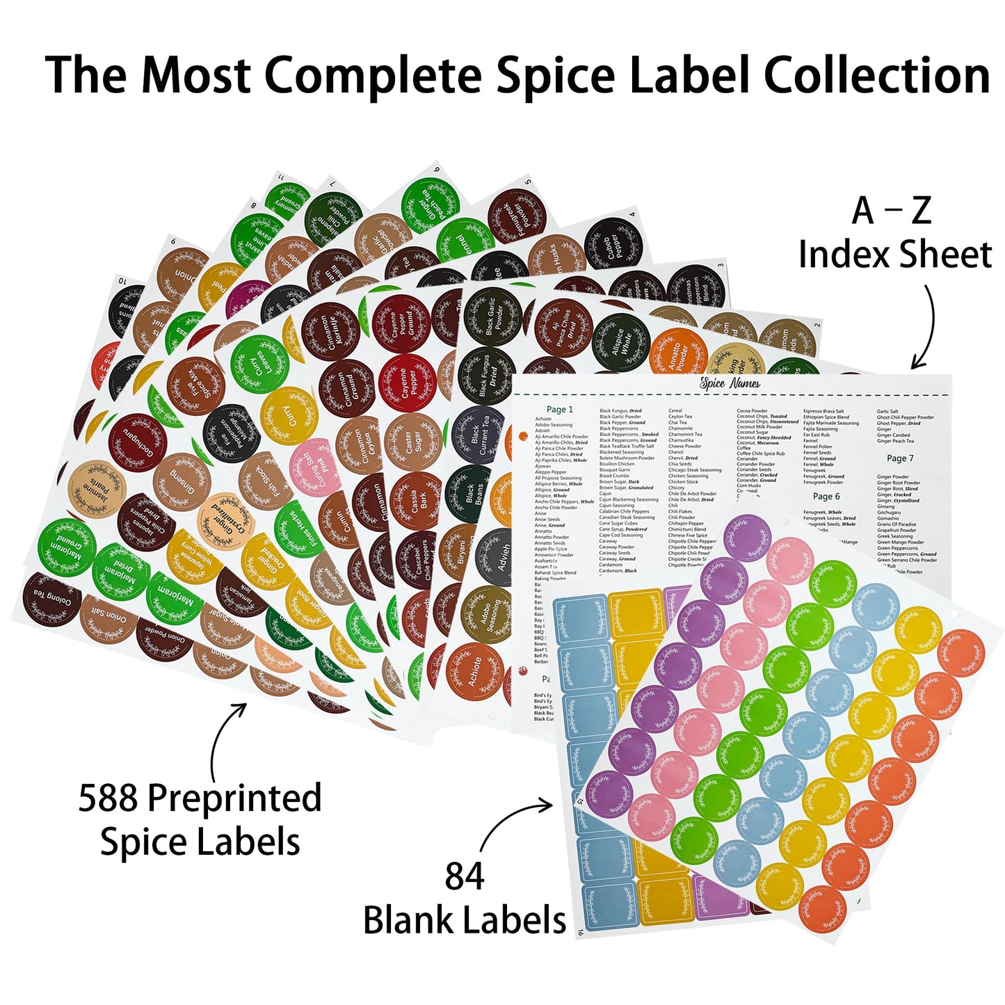 672 Color-Coded Spice Labels Book with A–Z Index – Waterproof & Oil-Resistant Preprinted Round Stickers for Kitchen Jars – 1.2" Pantry Labels for Spices, Seasonings, and Herbs – Modern Color Style