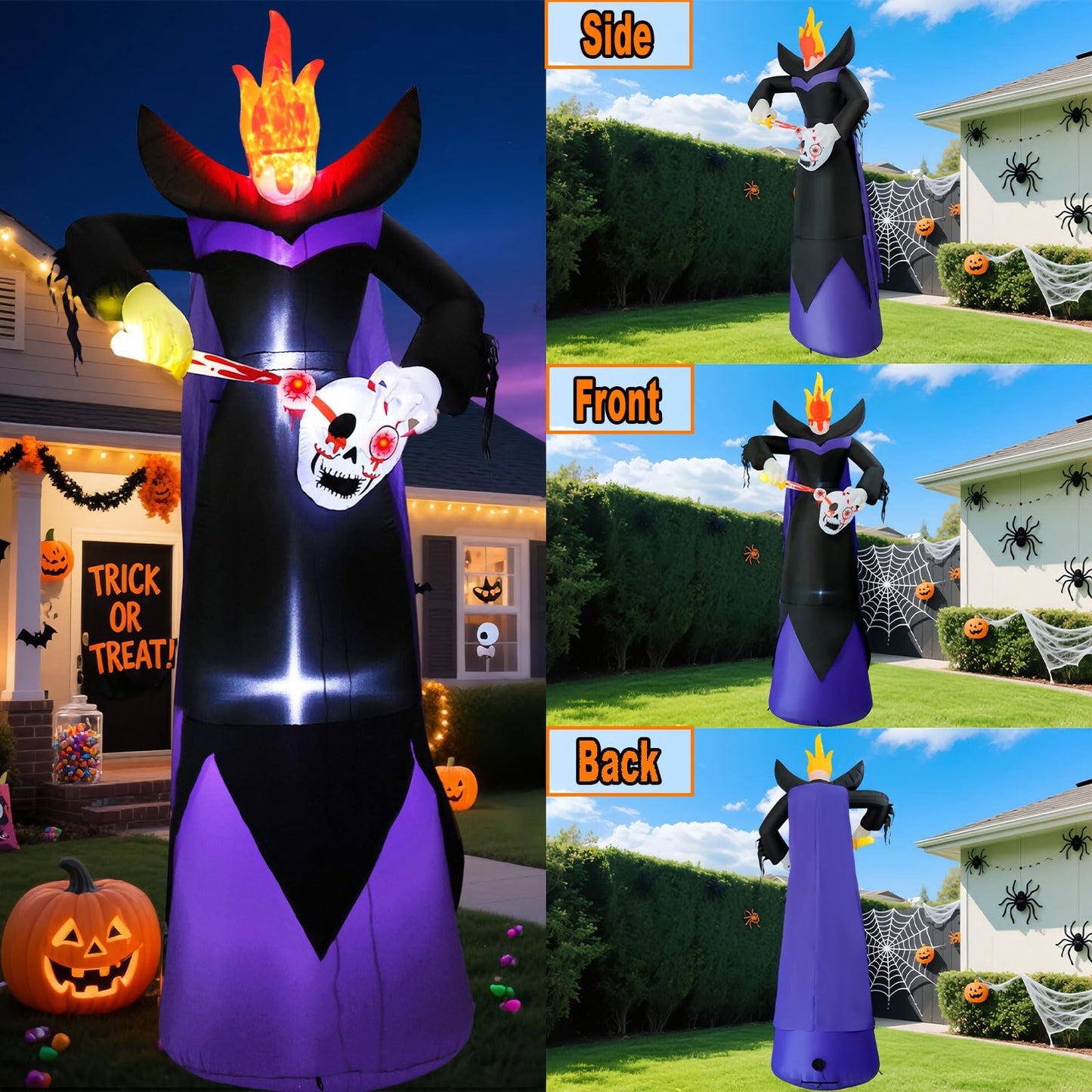SRKLH 12FT Scary Halloween Inflatables Headless Killer Outdoor Decorations Grim Reaper Holding Skull Dig Out Eyeballs with Flame Light Giant Ghost Blow Up Yard Decoration for Party Garden Lawn Decor