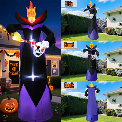 SRKLH 12FT Scary Halloween Inflatables Headless Killer Outdoor Decorations Grim Reaper Holding Skull Dig Out Eyeballs with Flame Light Giant Ghost Blow Up Yard Decoration for Party Garden Lawn Decor