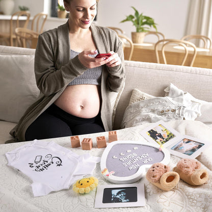 Pregnancy Announcement, Coming Soon Baby Announcements Ideas Set Include Felt Letter Board, Baby Onesie, Booties, Photo Frame and Wooden Blocks, Pregnancy Announcement Photo Props Gender Reveal Gifts