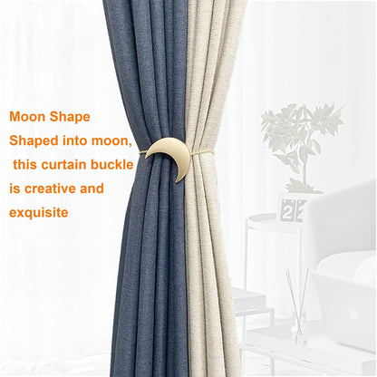 Magnetic Curtain Tiebacks Clips Decorative Rope Holdbacks 1 Pair Gold Moon and Star Shape Window Curtain Drape Tie Backs for Window Draperies Hold, Bedroom Home Décor (1pc Moon +1pc Star)