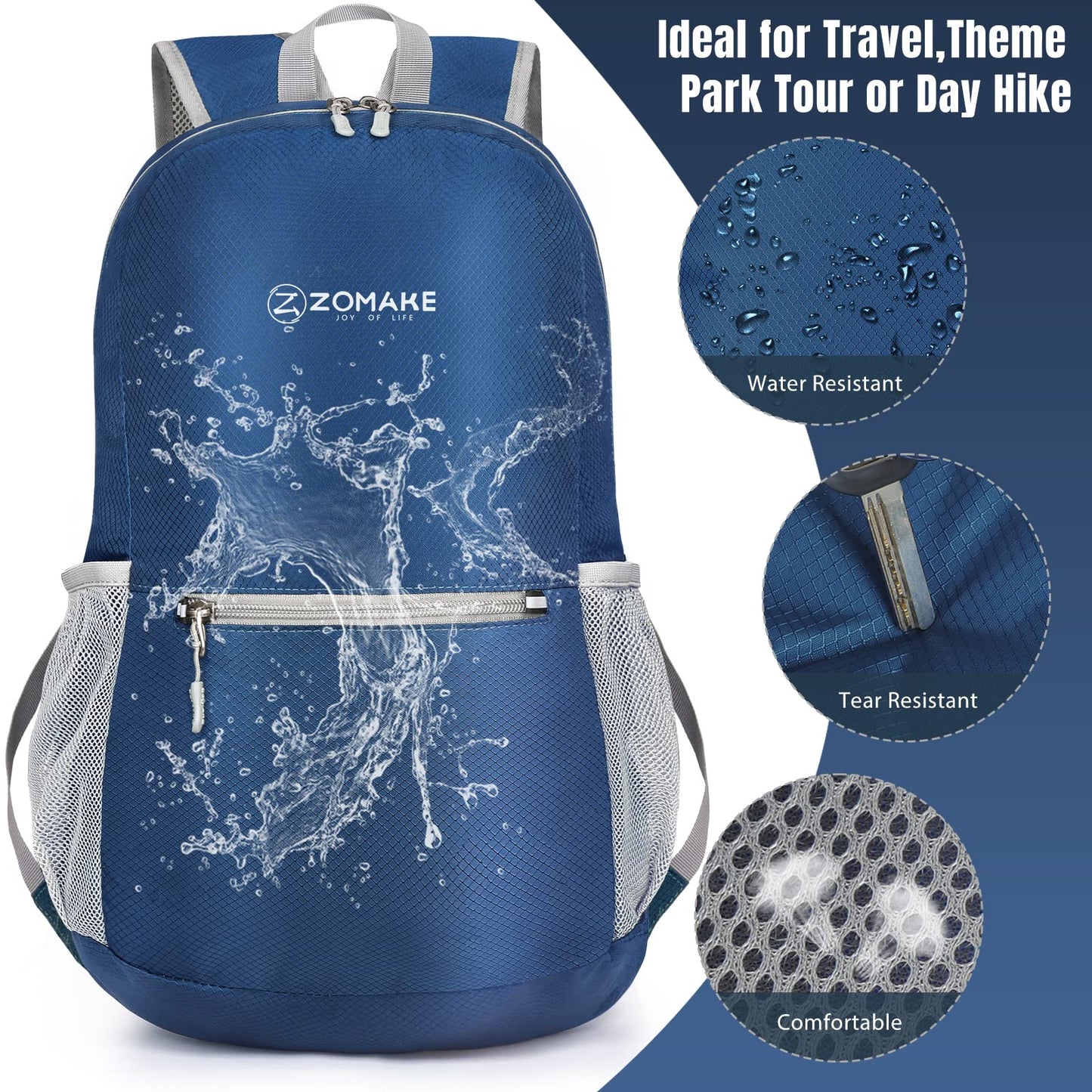 ZOMAKE Ultra Lightweight Hiking Backpack 20L, Packable Small Backpacks Water Resistant Daypack for Women Men(Navy Blue)